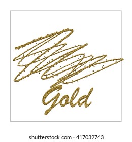 Isolated gold vector brush stroke, metal abstract stain, decorative element