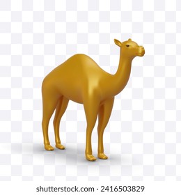 Einziger goldener Vektorkamel. Realistische Figur mit metallischem Glanz