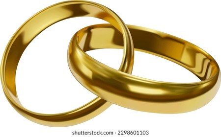 isolated gold wedding rings. realistic linked gold rings  