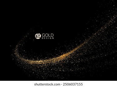 Isolierter goldener Bogen mit glänzendem Tönchen auf schwarzem Hintergrund.