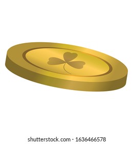 Isolated golden clover coin. Saint Paticks day - Vector