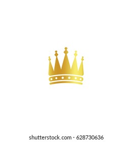 Isolated golden color crown logo on white background, luxury royal sign, jewel vector illustration.