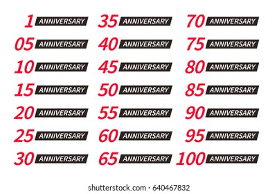 Isolated golden color numbers with word years icons collection on white background, birthday anniversary greeting card elements set vector illustration.