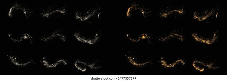 Isolated golden confetti gold glitter and white color grunge texture background design set