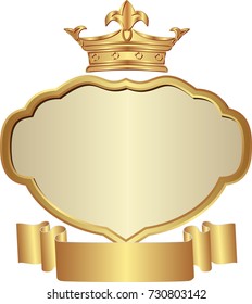 Isolated Golden Crown And Frame And Ribbon