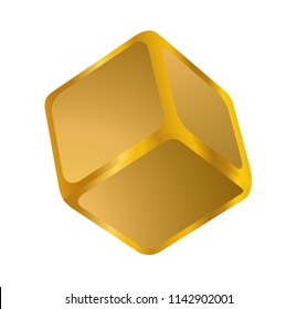 Isolated golden cube, gold 3d object (box, Goldmine) on white background