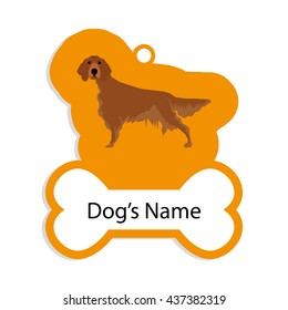 Isolated golden dog tag with text and an illustration of a dog breed