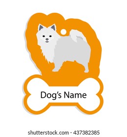 Isolated golden dog tag with text and an illustration of a dog breed