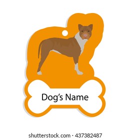 Isolated golden dog tag with text and an illustration of a dog breed