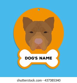 Isolated golden dog tag with text and an illustration of a dog breed