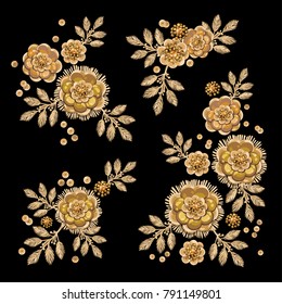 
Isolated golden floral elements with imitation embroidery