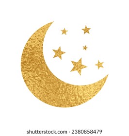 isolated golden foil texture moon and star design vector