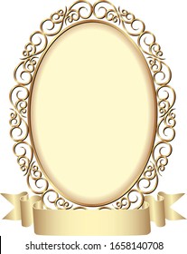 isolated golden frame with ribbon