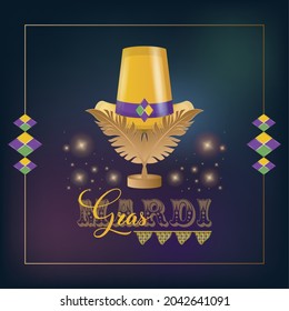 Isolated golden hat colored mardi gras poster
