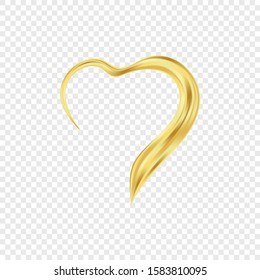 Isolated golden heart silhouette. Abstract brush stroke on transparent background. Love symbol in line. Vector Illustration