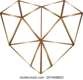 Isolated golden heart. Transparent background.