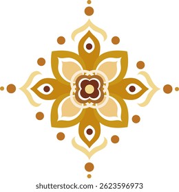 Ilustración vectorial de oro aislada del patrón del rangoli de la India, elemento ornamental elegante del diseño para el diwali y decoraciones festivas en el fondo blanco, decoración