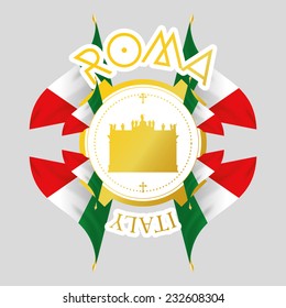 an isolated golden label with italian flags and the basilica of saint john lateran