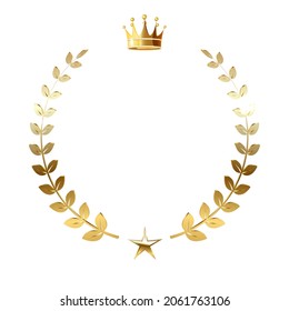 Isolated golden laurel wreath with crown. Vector illustration.