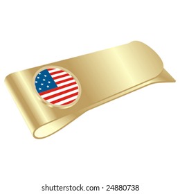 isolated golden money clip with USA flag