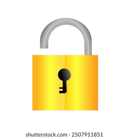 Isolated Golden Padlock Cartoon Vector Illustration. Suitable for Security Access Content