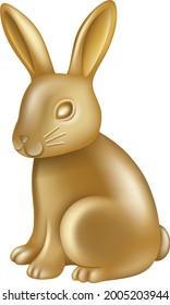 isolated golden rabbit. chinese mid autumn element. easter gold bunny.