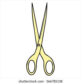 isolated golden scissors, tools, cartoon vector