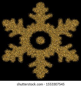 Isolated golden snowflake on black background. Vector illustration - graphics. Clean concept with expressive forms and colors. Gold confetti glitter symbol for christmas cards, banners.