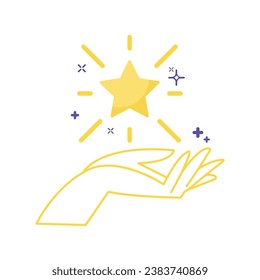 Isolated golden star shape being hold by a hand Vector