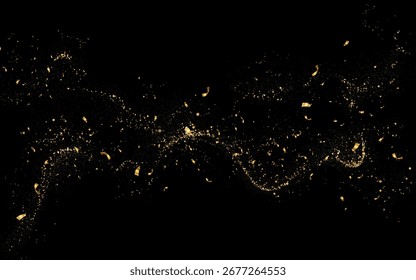 Isolated golden textured wavy composition on black background