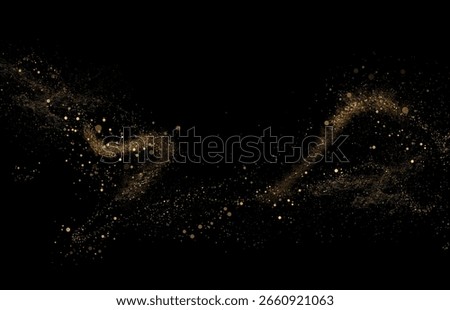 Isolated golden textured wavy pattern of tinsel, composition on black background