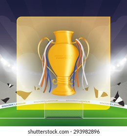 Isolated golden trophy on a soccer stadium. Vector illustration