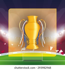 Isolated golden trophy on a soccer stadium. Vector illustration