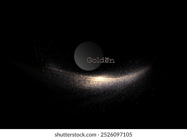 Isolated golden wavy shape with small tinsel on black background.