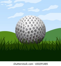 Isolated golf ball on the grass, Vector illustration