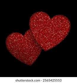 Isolated gorgeous textured two red hearts, Valentine's day.