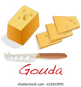 Isolated Gouda cheese  vector illustration on a white background