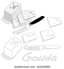 Isolated Gouda cheese  vector illustration on a white background