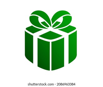 Icono de la caja de regalo de vacaciones verdes con gradiente aislado con cinta de arco
