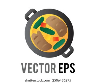 The Isolated gradient hotpot of yellow curry vertgable, meat bowl icon