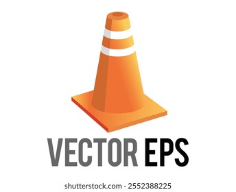 The isolated gradient orange plastic protective and safety signal traffice cone in vector format