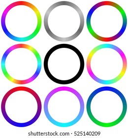 Isolated gradient rainbow circle color palette design set
