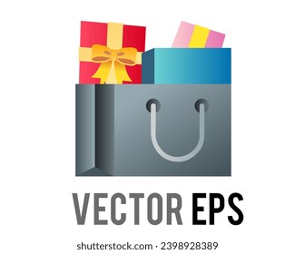 The isolated gradient shipping bag icon and gifts with bright colors packaging and ribbon