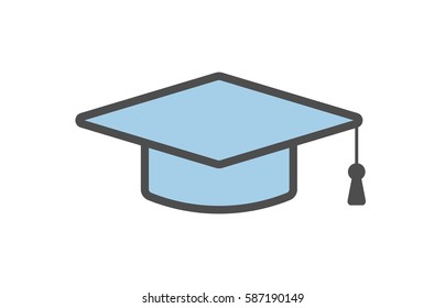 Isolated graduating hat icon on white background. Symbol of college, degree ad education.