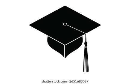 Isolated graduation cap illustration. Minimalist design on a transparent backdrop with a tassel for graduation. Simple and education focused icon.