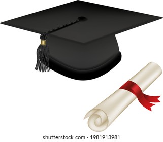 isolated graduation hat with diploma