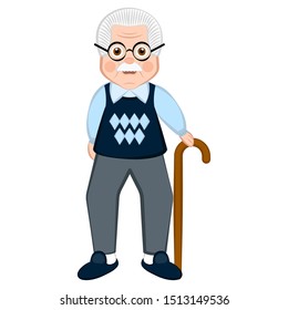 Isolated grandfather cartoon with a wooden walking stick - Vector