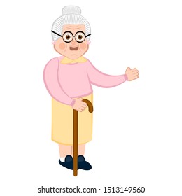 Isolated grandmother cartoon with a wooden walking stick - Vector