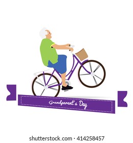 Isolated grandmother riding a bicycle on a white background