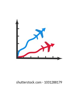 Isolated graph icon of flight miles bonuses vector illustration. Two arrows like a planes infographic template